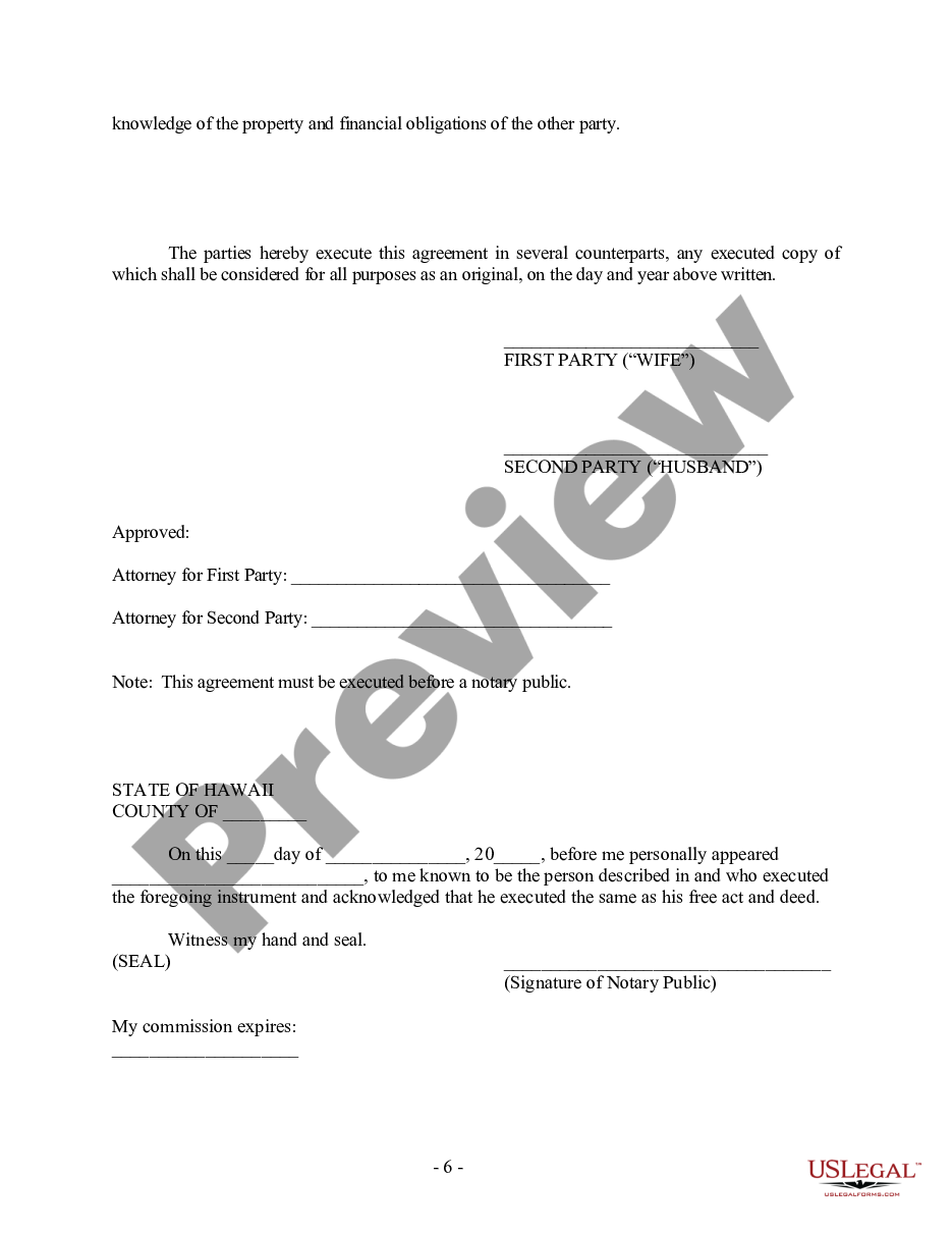 form Hawaii Prenuptial Premarital Agreement with Financial Statements preview