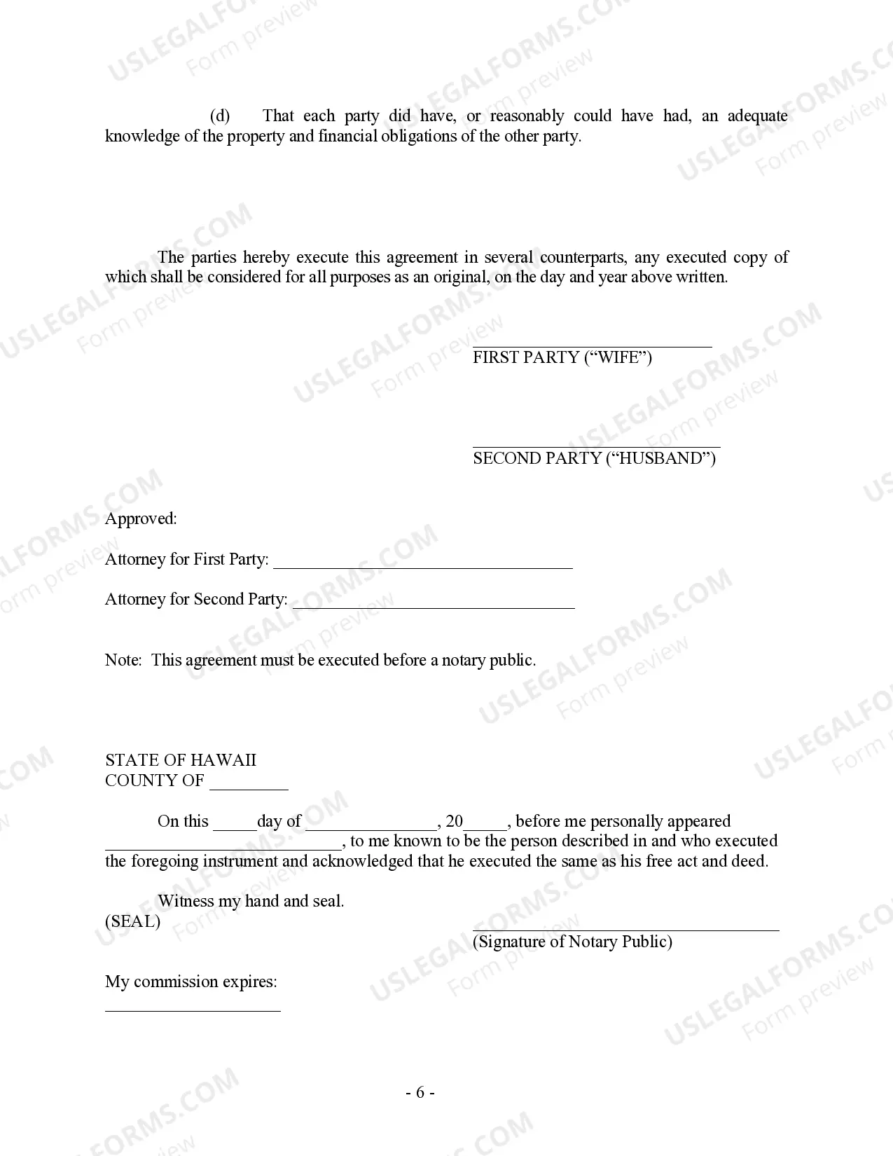 Preview Hawaii Prenuptial Premarital Agreement with Financial Statements