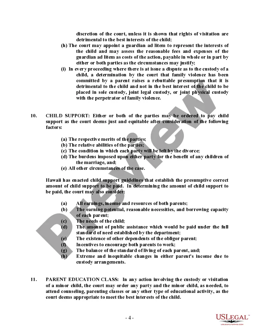 Preview Hawaii No-Fault Agreed Uncontested Divorce Package for Dissolution of Marriage for people with Minor Children