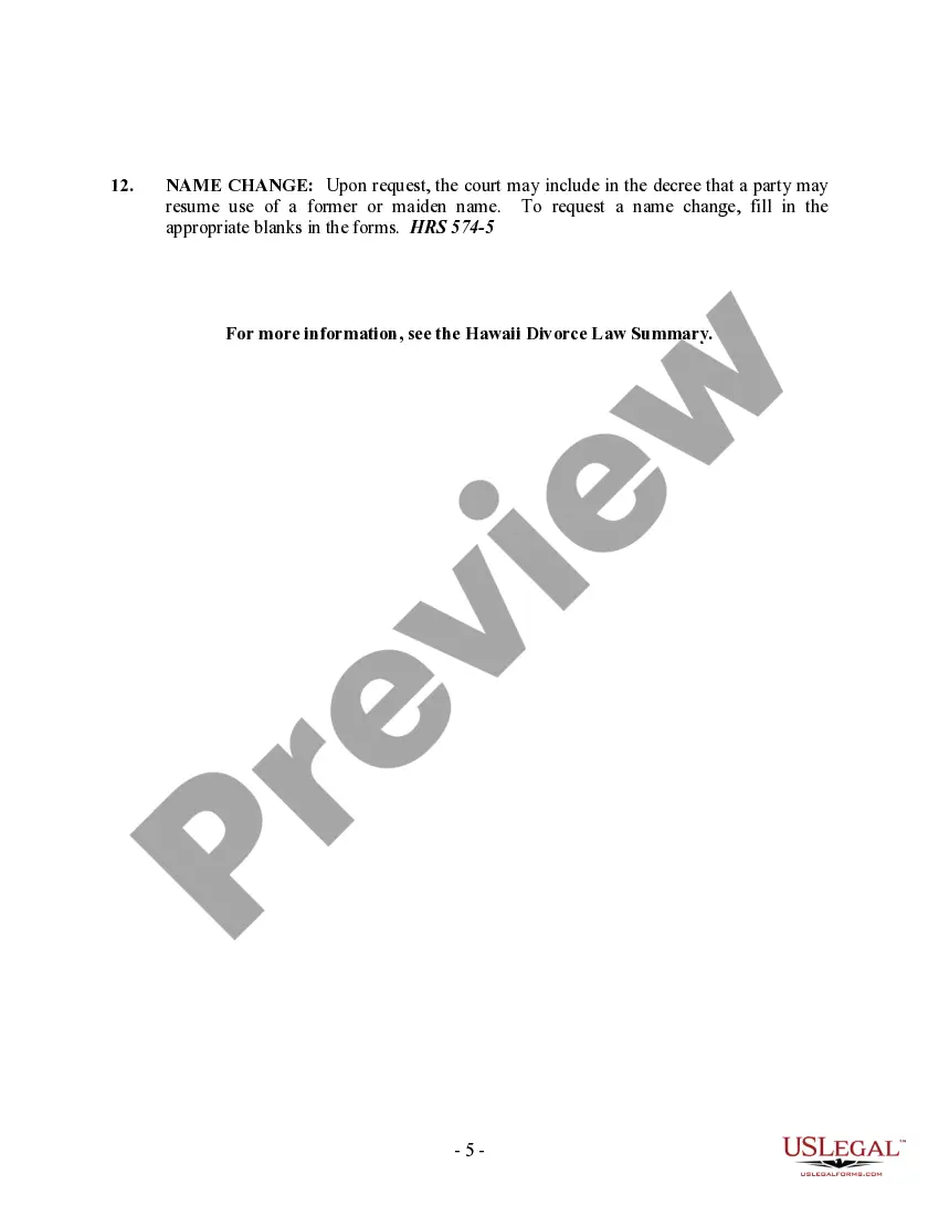 Preview Hawaii No-Fault Agreed Uncontested Divorce Package for Dissolution of Marriage for people with Minor Children