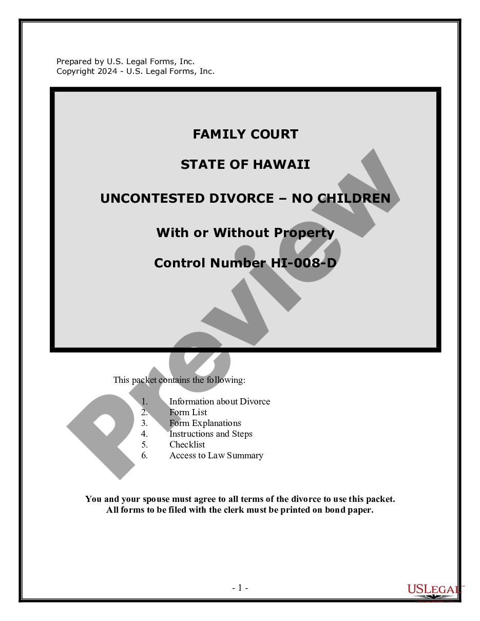 form No-Fault Agreed Uncontested Divorce Package for Dissolution of Marriage for Persons with No Children with or without Property and Debts preview