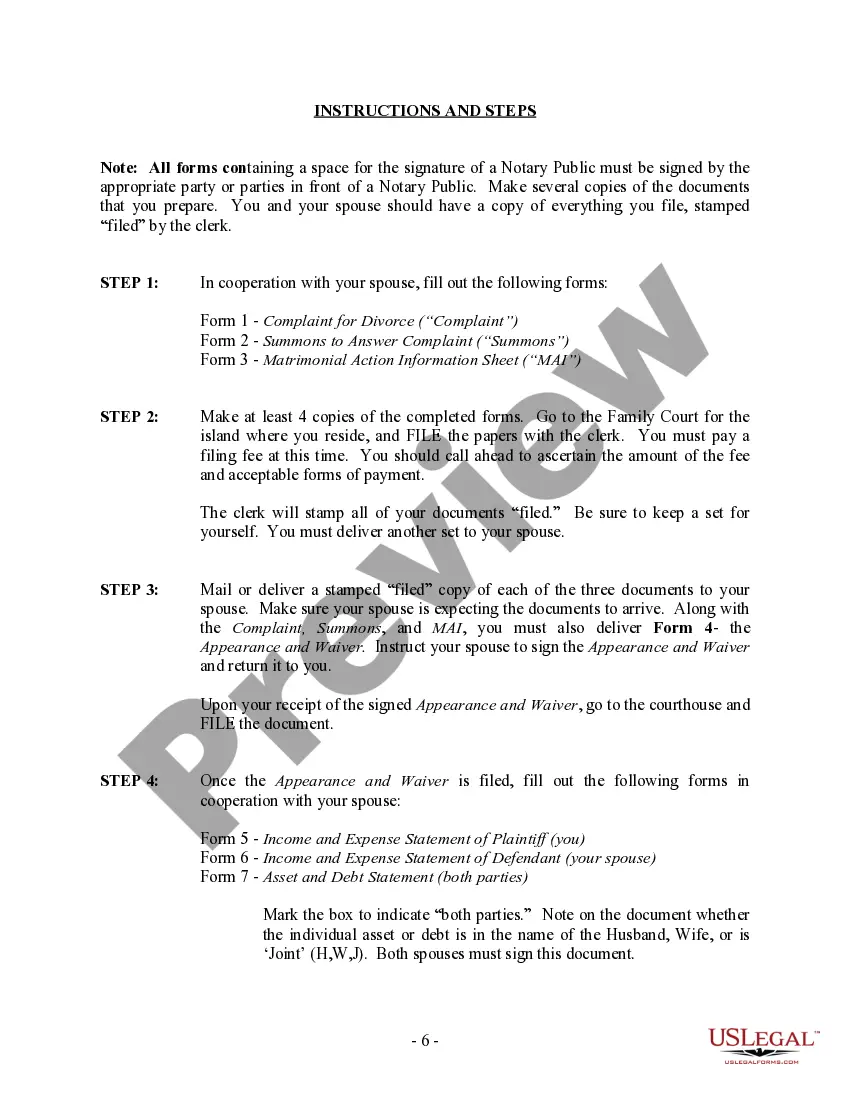 Preview Hawaii No-Fault Agreed Uncontested Divorce Package for Dissolution of Marriage for Persons with No Children with or without Property and Debts