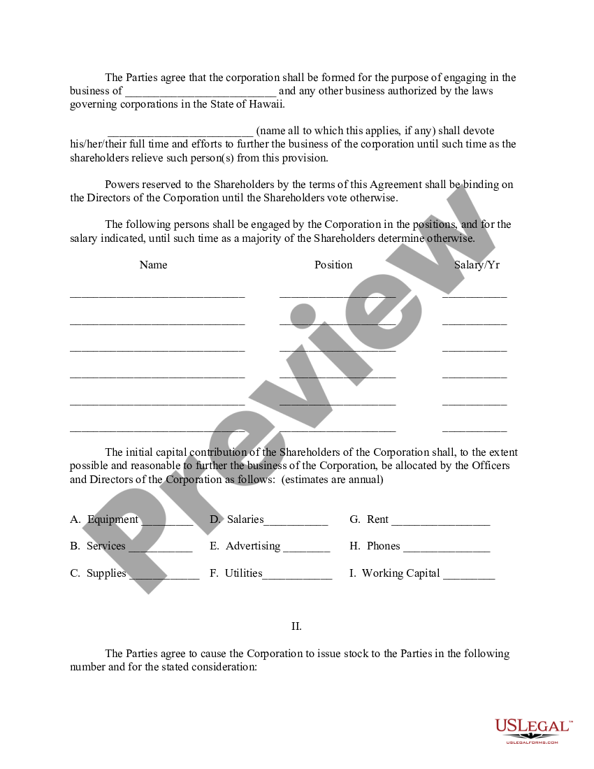 Hawaii Articles Of Incorporation Form | US Legal Forms