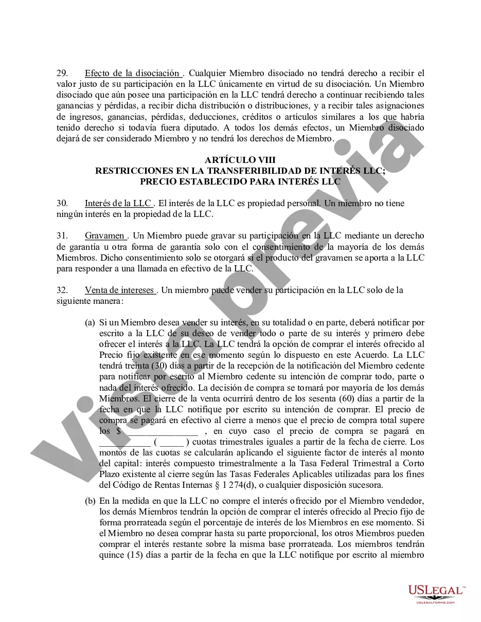 Preview Acuerdo Operativo de Sociedad de Responsabilidad Limitada LLC