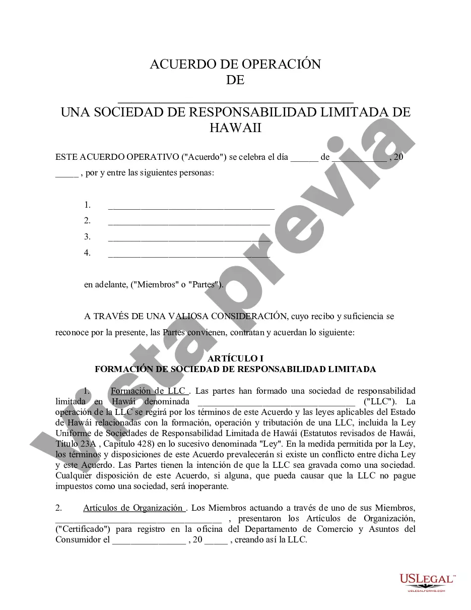 Preview Acuerdo Operativo de Sociedad de Responsabilidad Limitada LLC