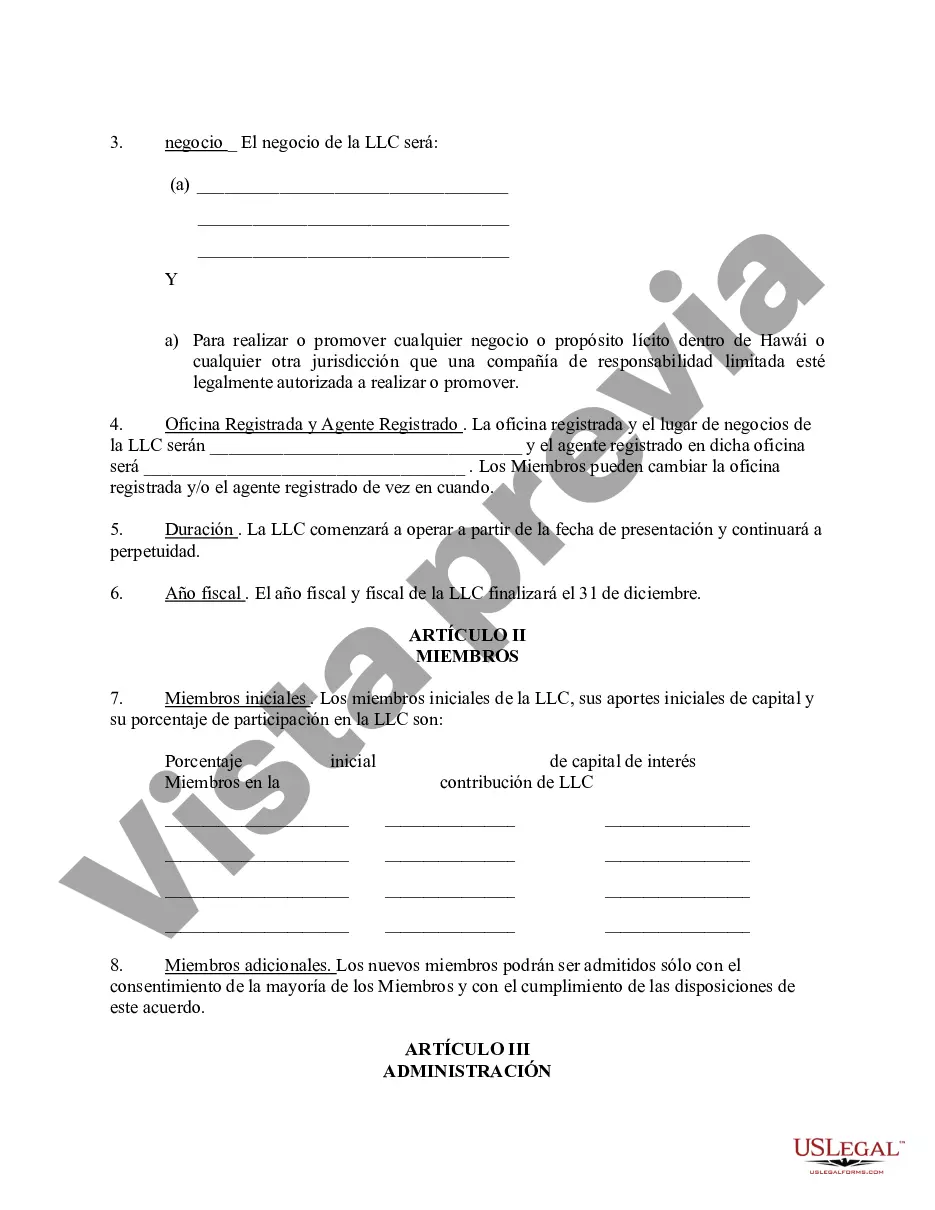 Preview Acuerdo Operativo de Sociedad de Responsabilidad Limitada LLC