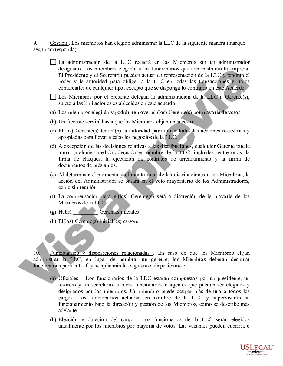 Preview Acuerdo Operativo de Sociedad de Responsabilidad Limitada LLC