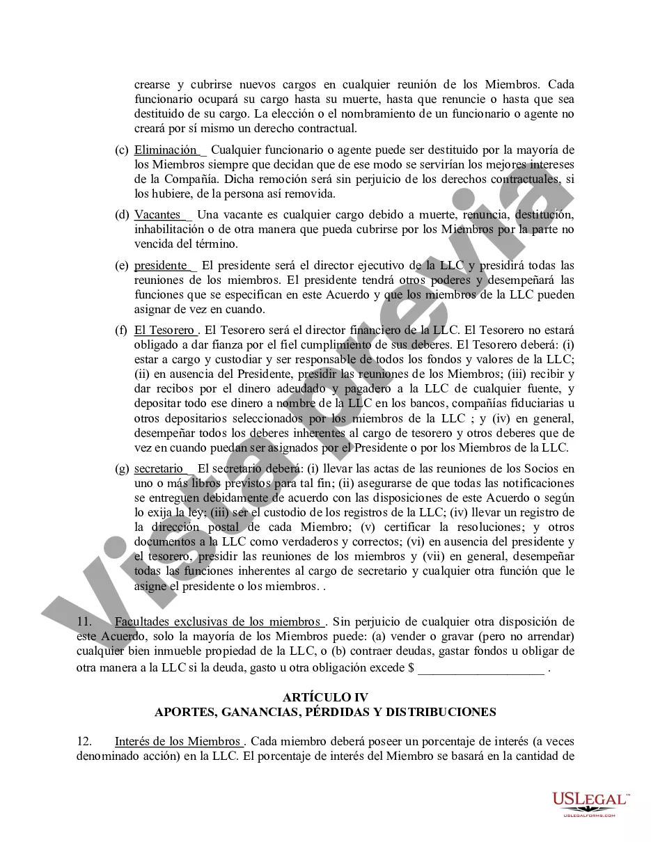 Preview Acuerdo Operativo de Sociedad de Responsabilidad Limitada LLC