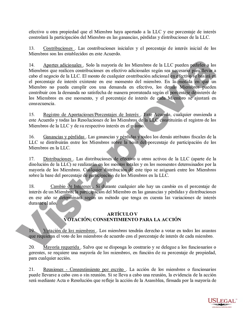 Preview Acuerdo Operativo de Sociedad de Responsabilidad Limitada LLC