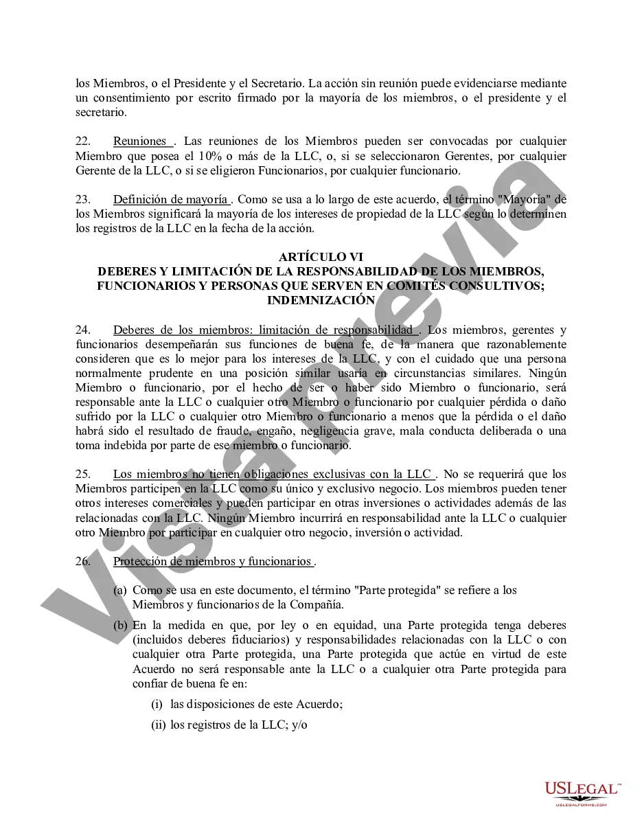 Preview Acuerdo Operativo de Sociedad de Responsabilidad Limitada LLC