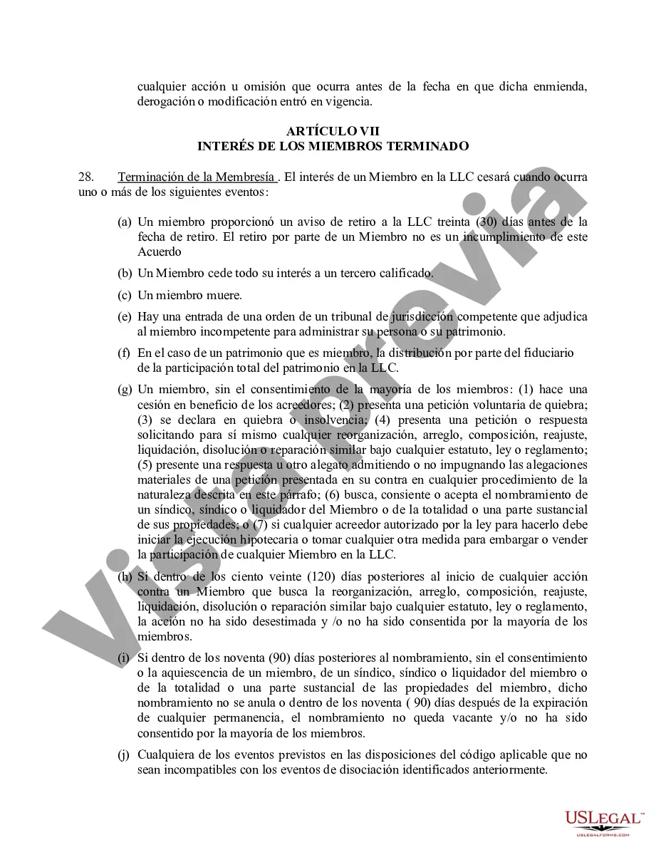 Preview Acuerdo Operativo de Sociedad de Responsabilidad Limitada LLC