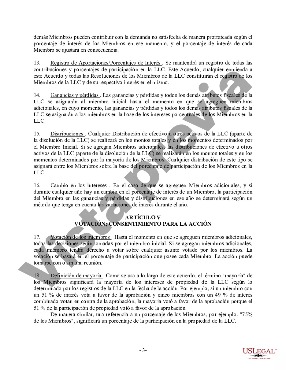 Preview Acuerdo Operativo LLC de Sociedad de Responsabilidad Limitada de Miembro Único