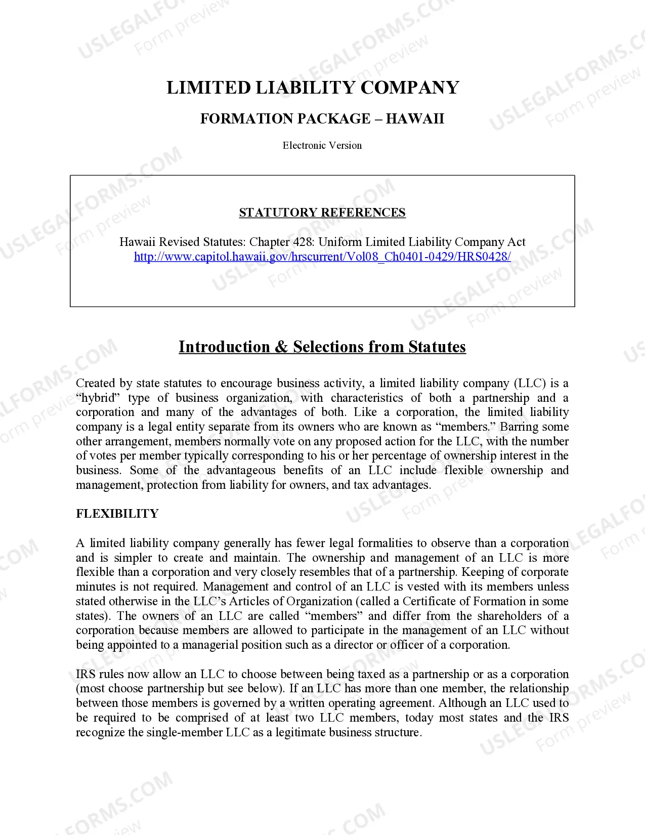 Preview Hawaii Limited Liability Company LLC Formation Package
