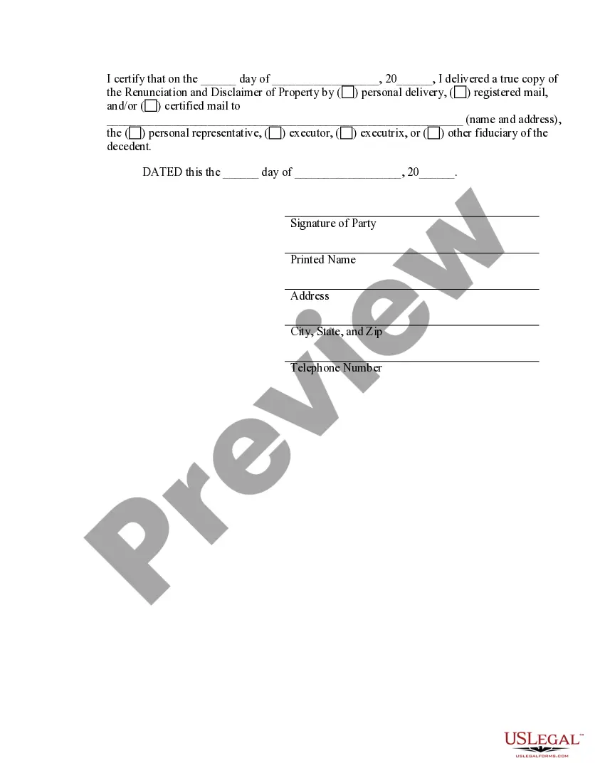 Preview Hawaii Renunciation And Disclaimer of Property from Will by Testate