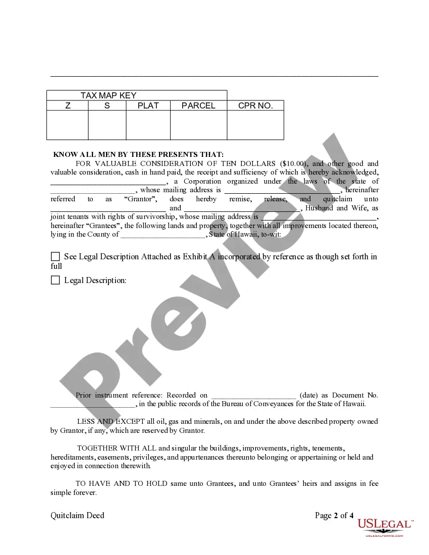Preview Quitclaim Deed from Corporation to Husband and Wife