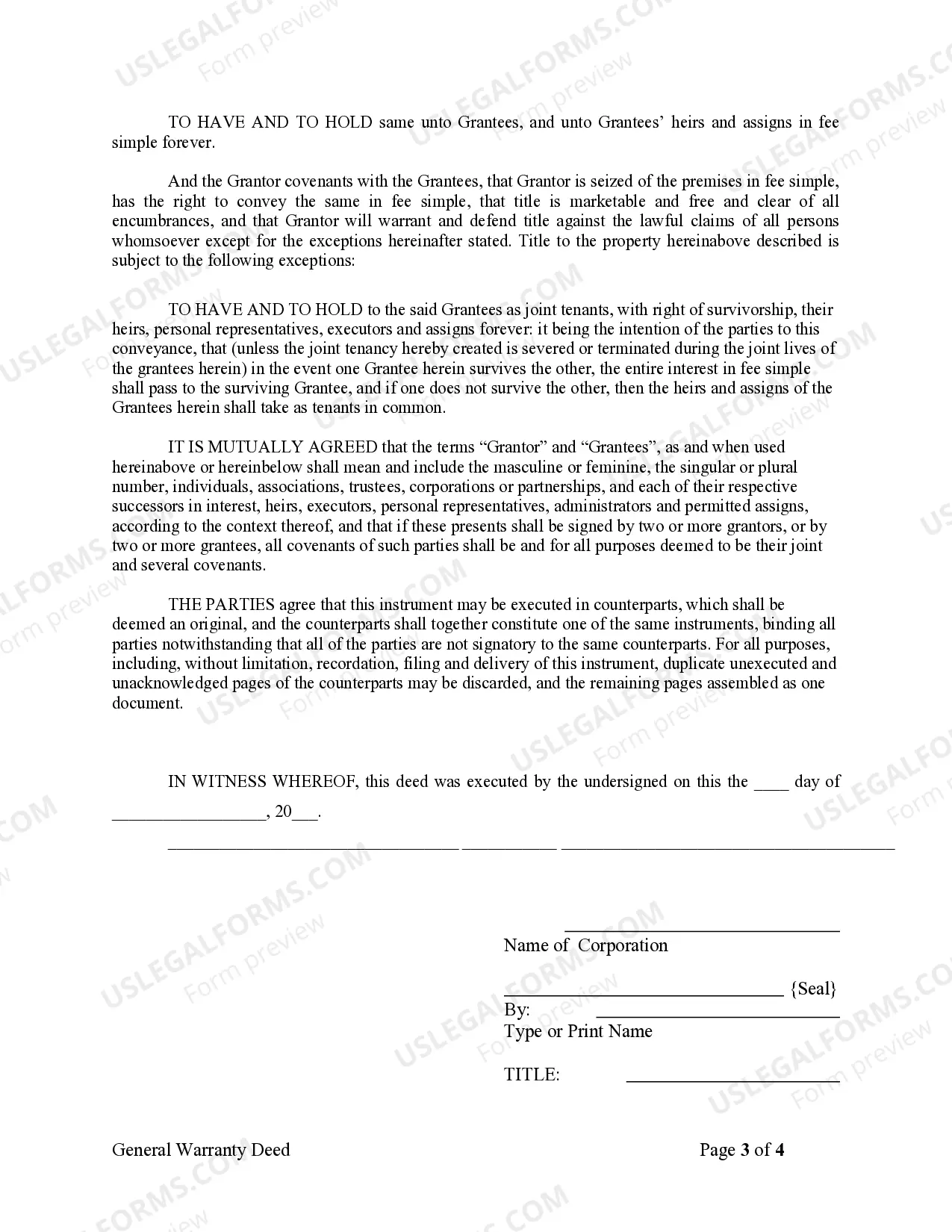 Preview Warranty Deed from Corporation to Husband and Wife