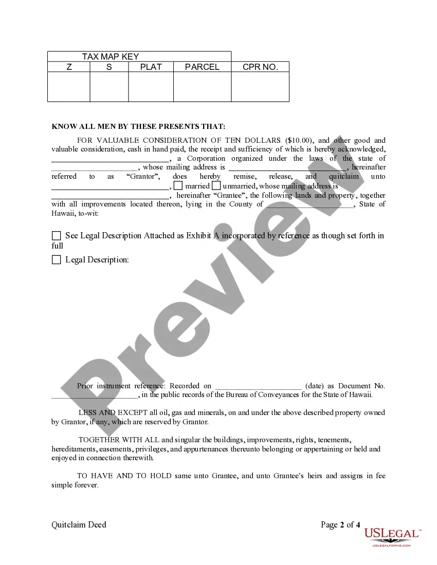 Preview Quitclaim Deed from Corporation to Individual