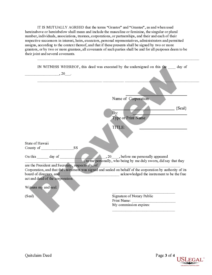 Preview Quitclaim Deed from Corporation to Individual