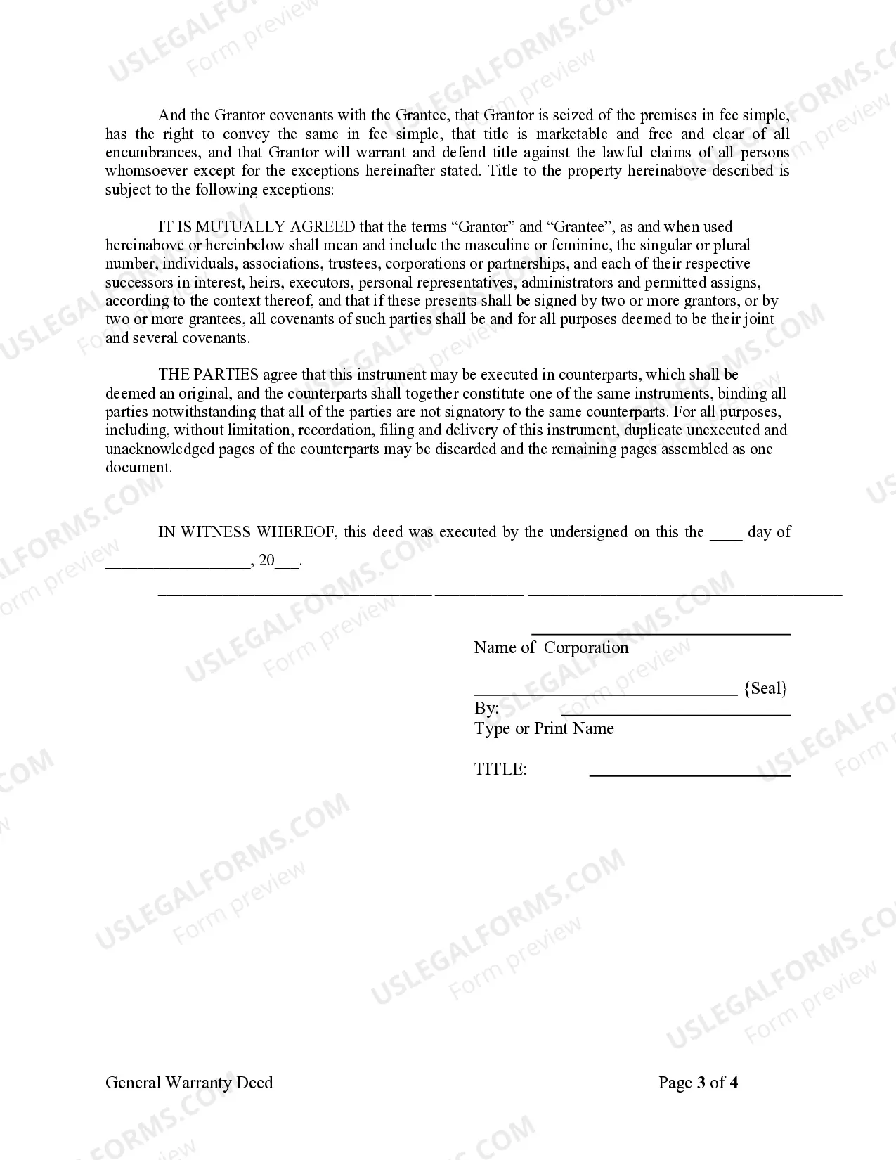 Preview Warranty Deed from Corporation to Individual