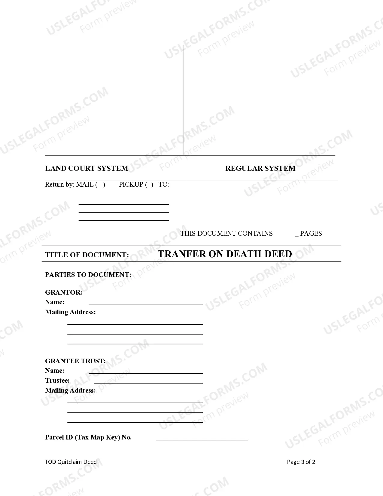 Preview Transfer on Death Quitclaim Deed from Individual to a Trust