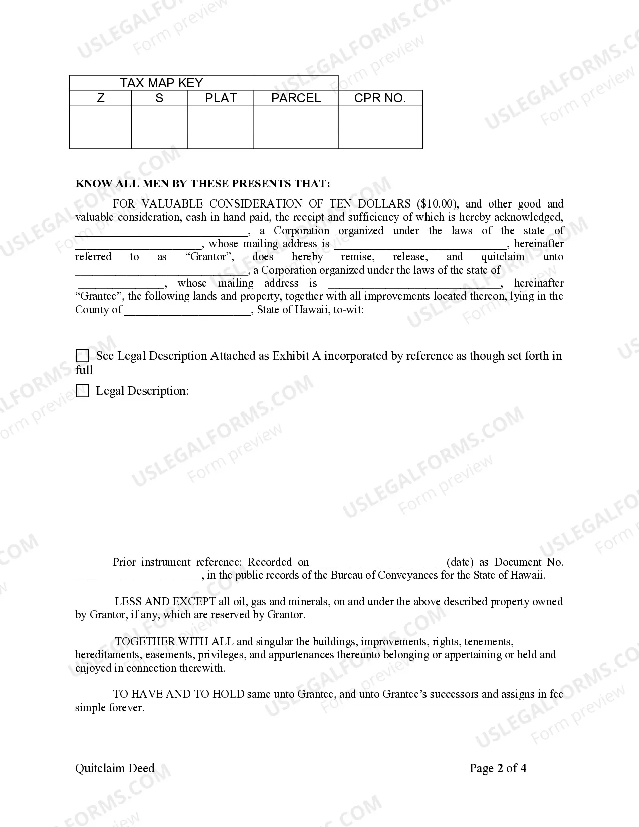 Preview Quitclaim Deed from Corporation to Corporation