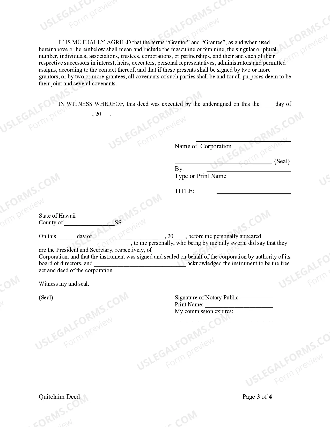 Preview Quitclaim Deed from Corporation to Corporation