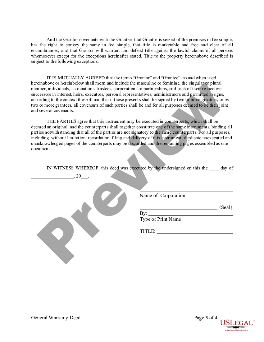 page 2 Warranty Deed from Corporation to Corporation preview