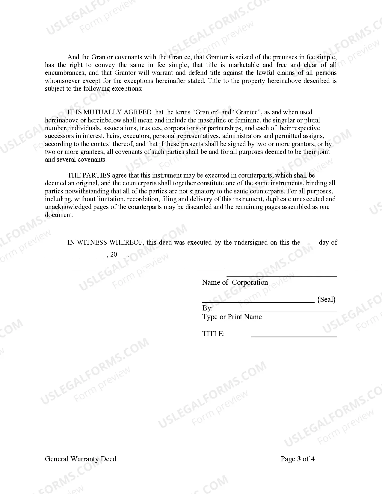 Preview Warranty Deed from Corporation to Corporation