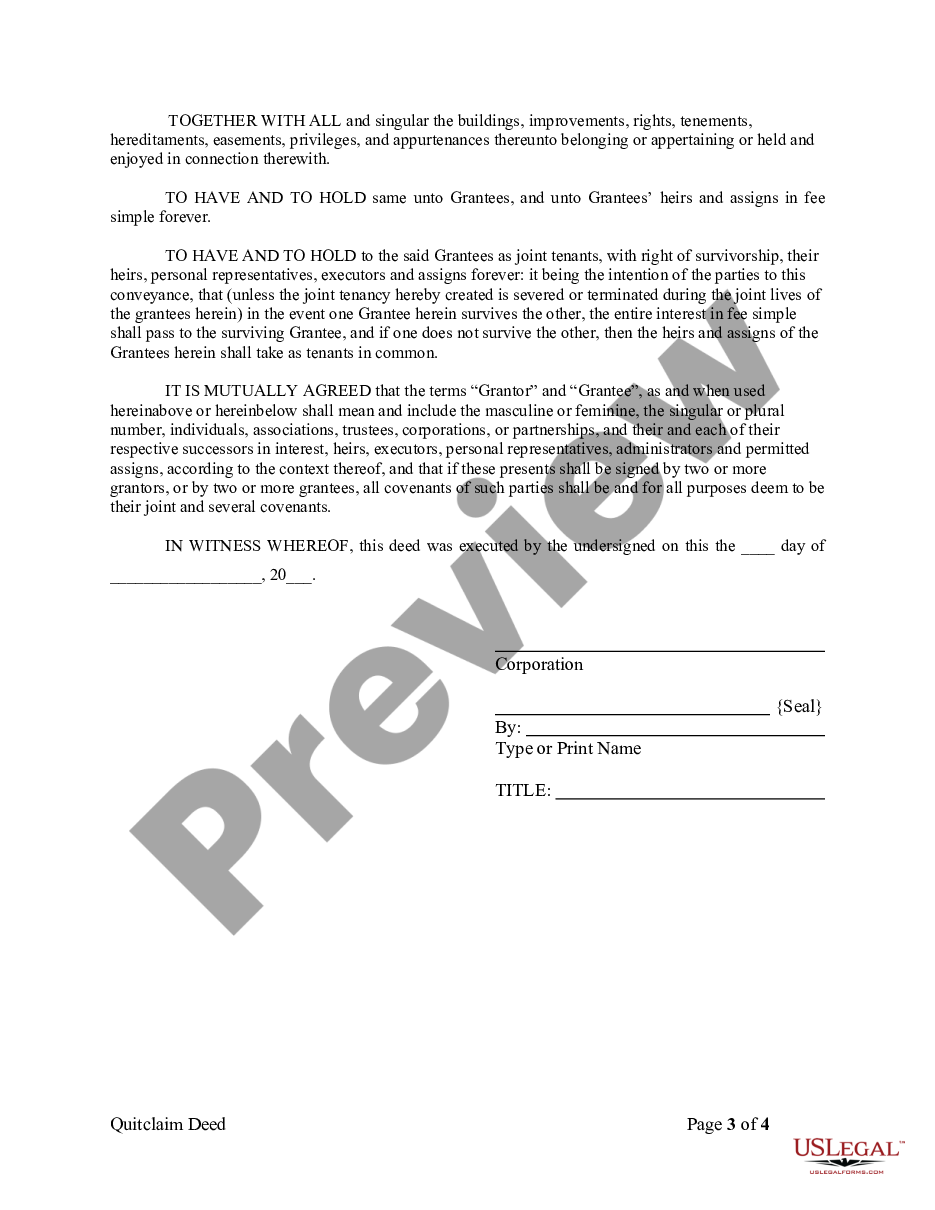 page 2 Quitclaim Deed from Corporation to Two Individuals preview