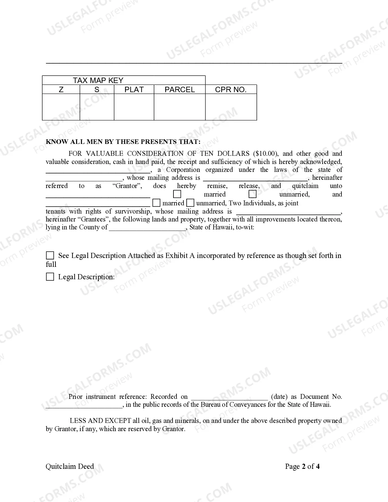 Preview Quitclaim Deed from Corporation to Two Individuals