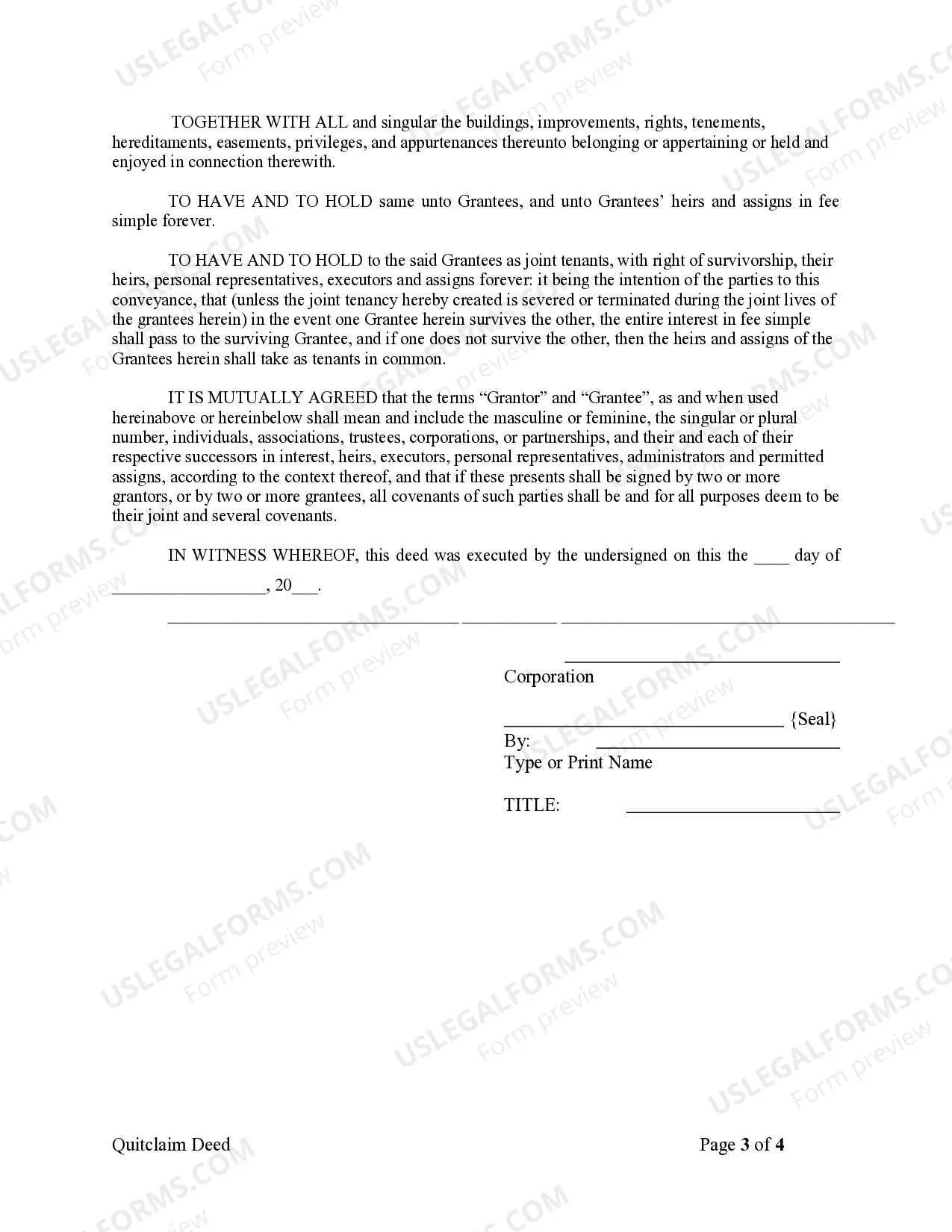 Preview Quitclaim Deed from Corporation to Two Individuals