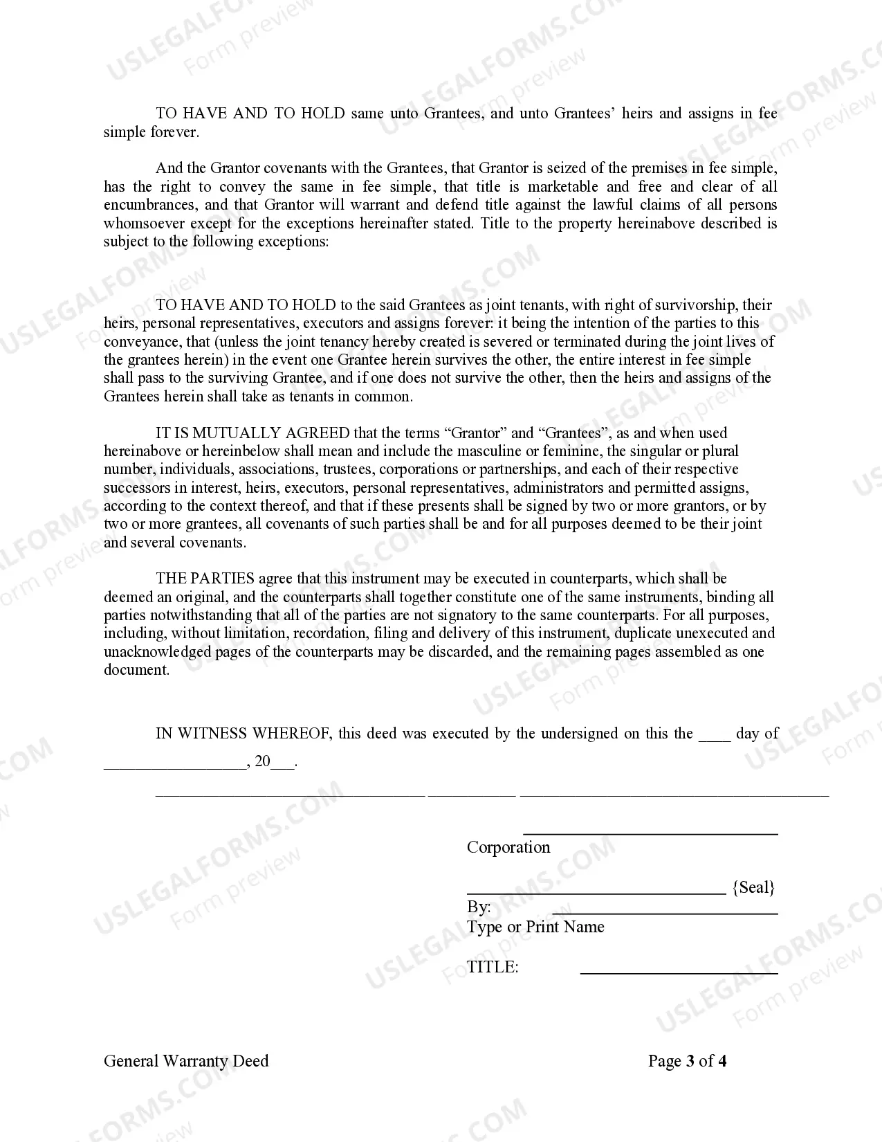 Preview Warranty Deed from Corporation to Two Individuals