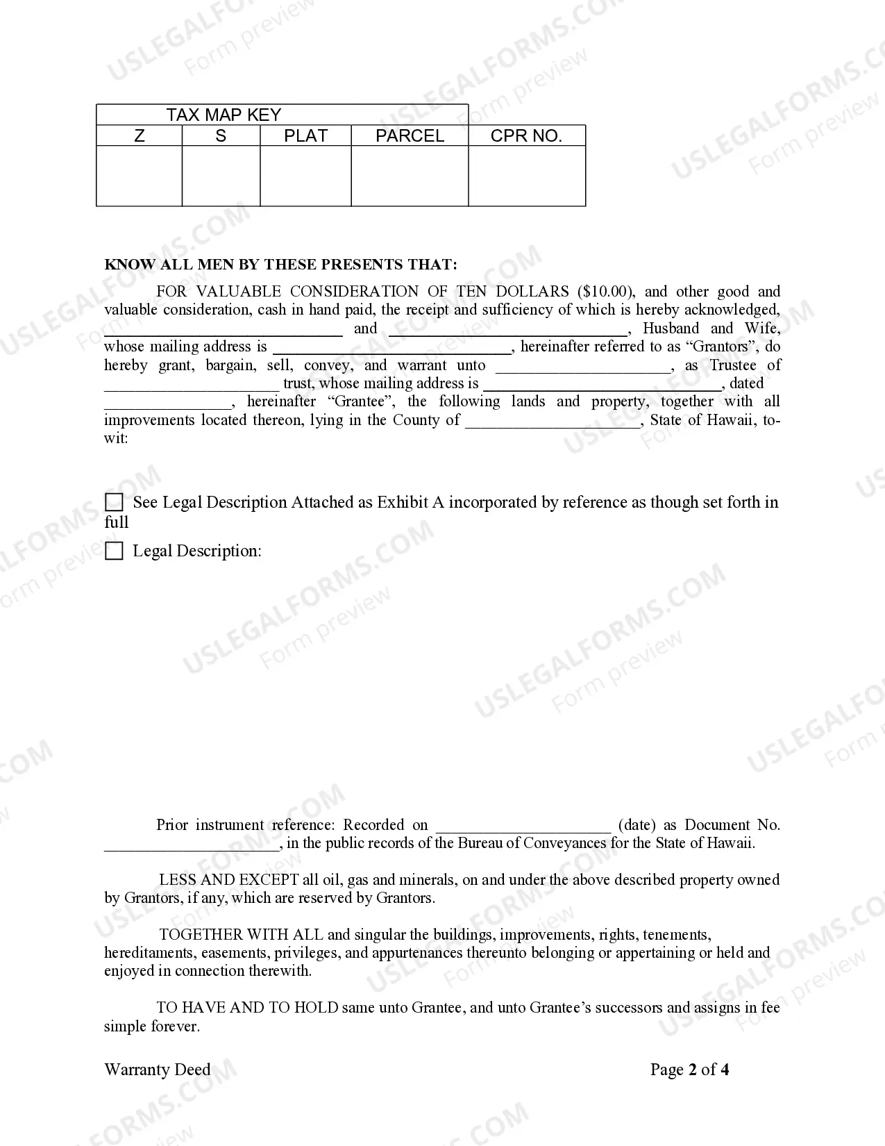 Preview Warranty Deed from Husband and Wife to a Trust