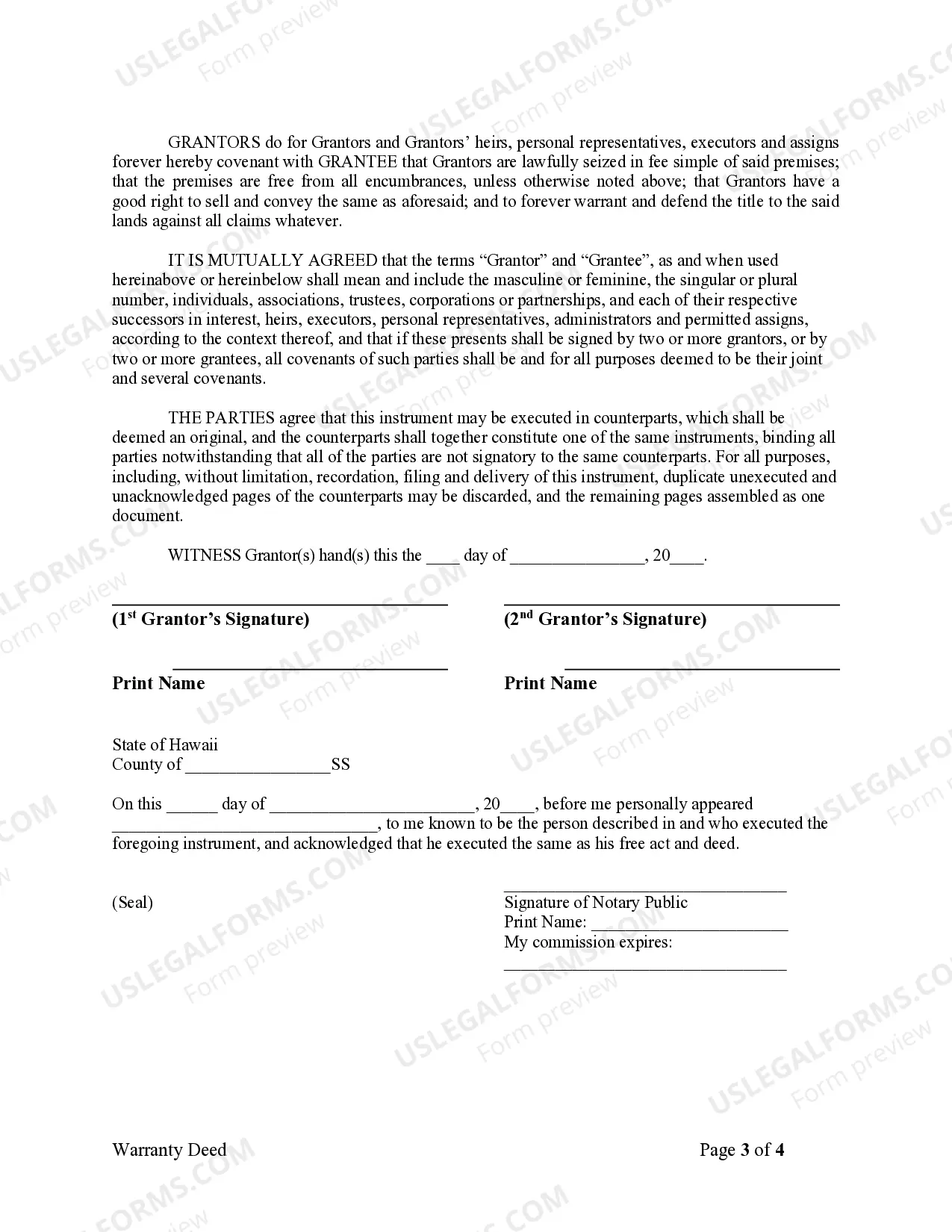 Preview Warranty Deed from Husband and Wife to a Trust