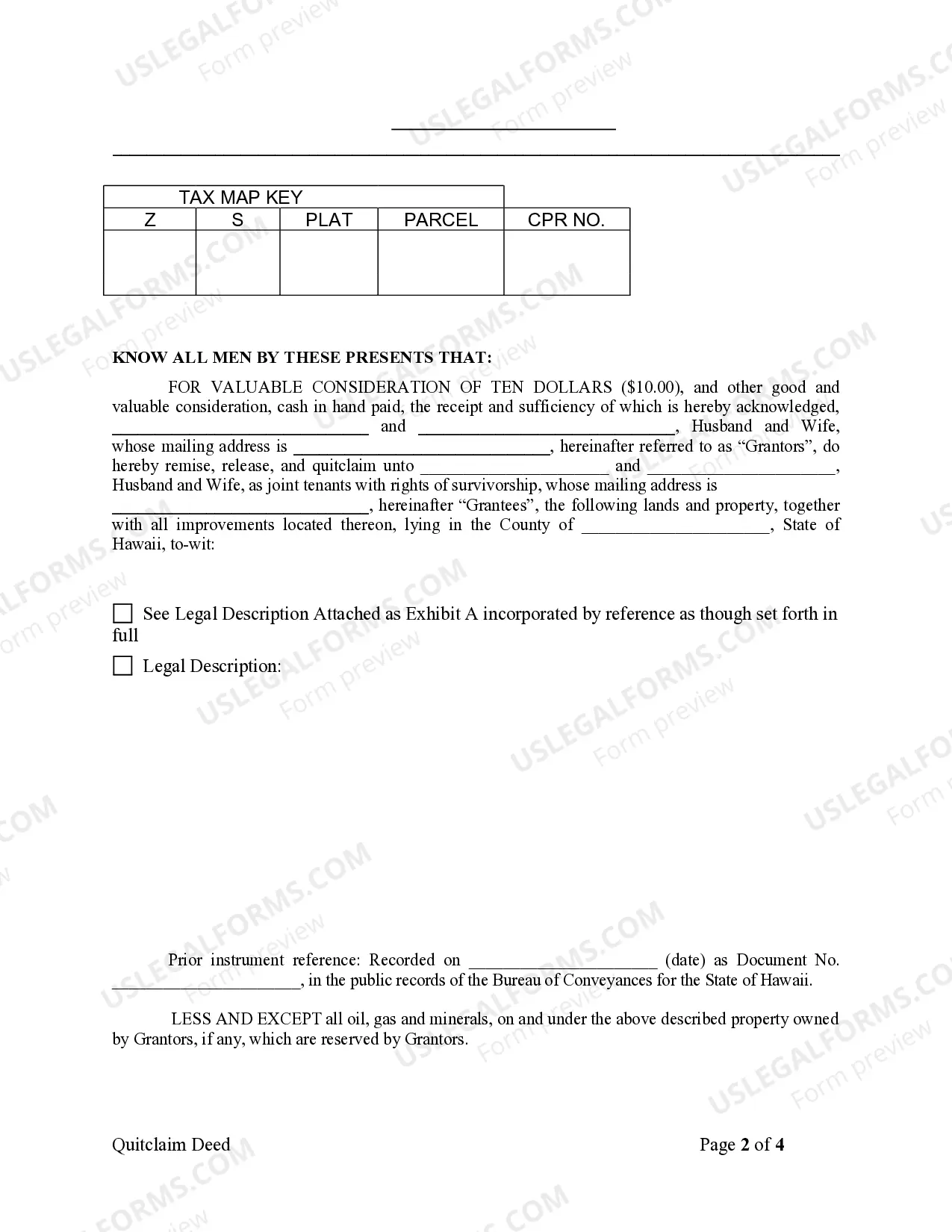 Preview Quitclaim Deed from Husband and Wife to Husband and Wife