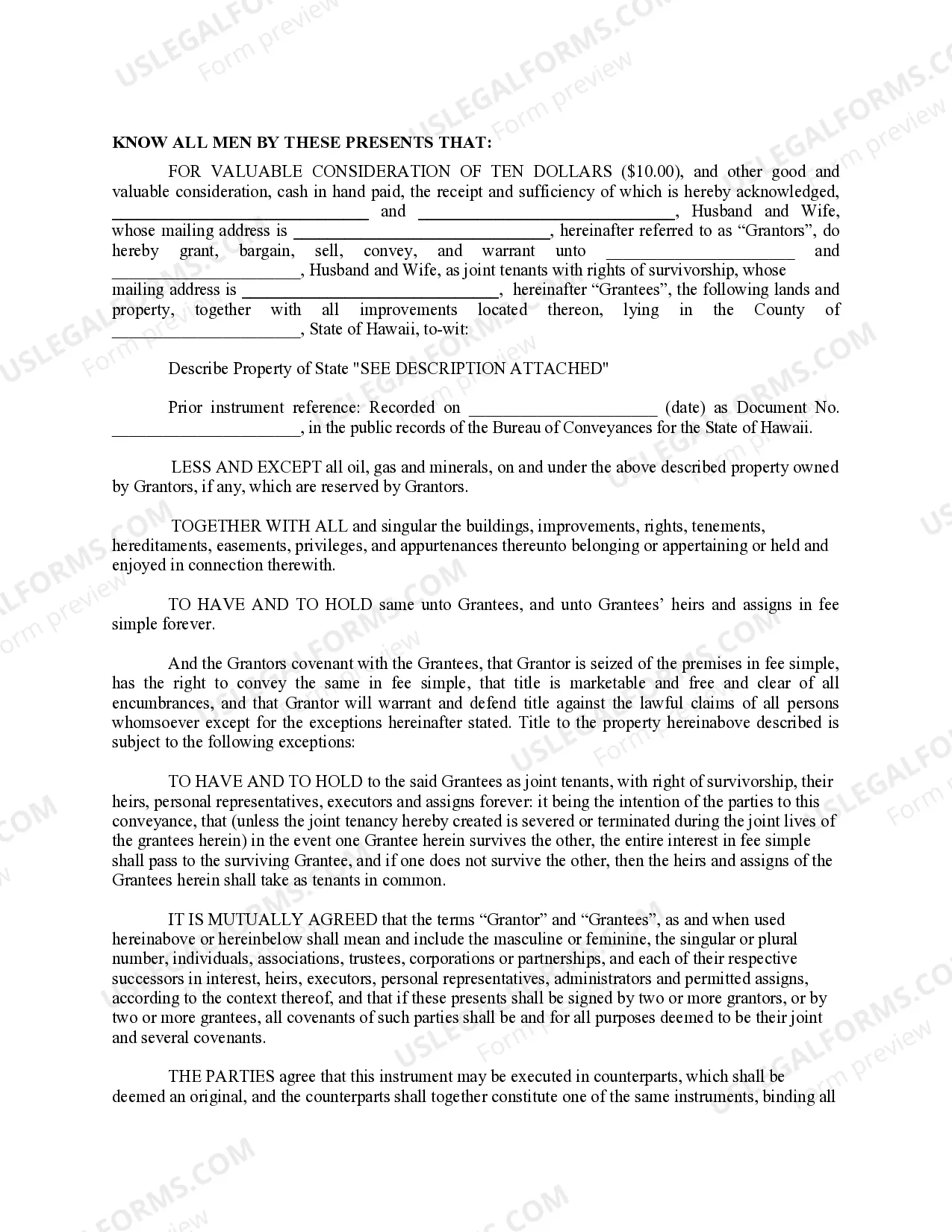 Preview Warranty Deed from Husband and Wife to Husband and Wife