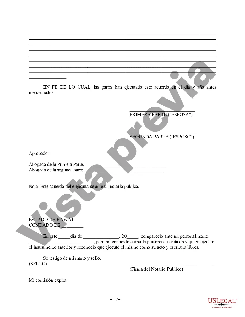 Preview Acuerdo de propiedad posnupcial - Hawái