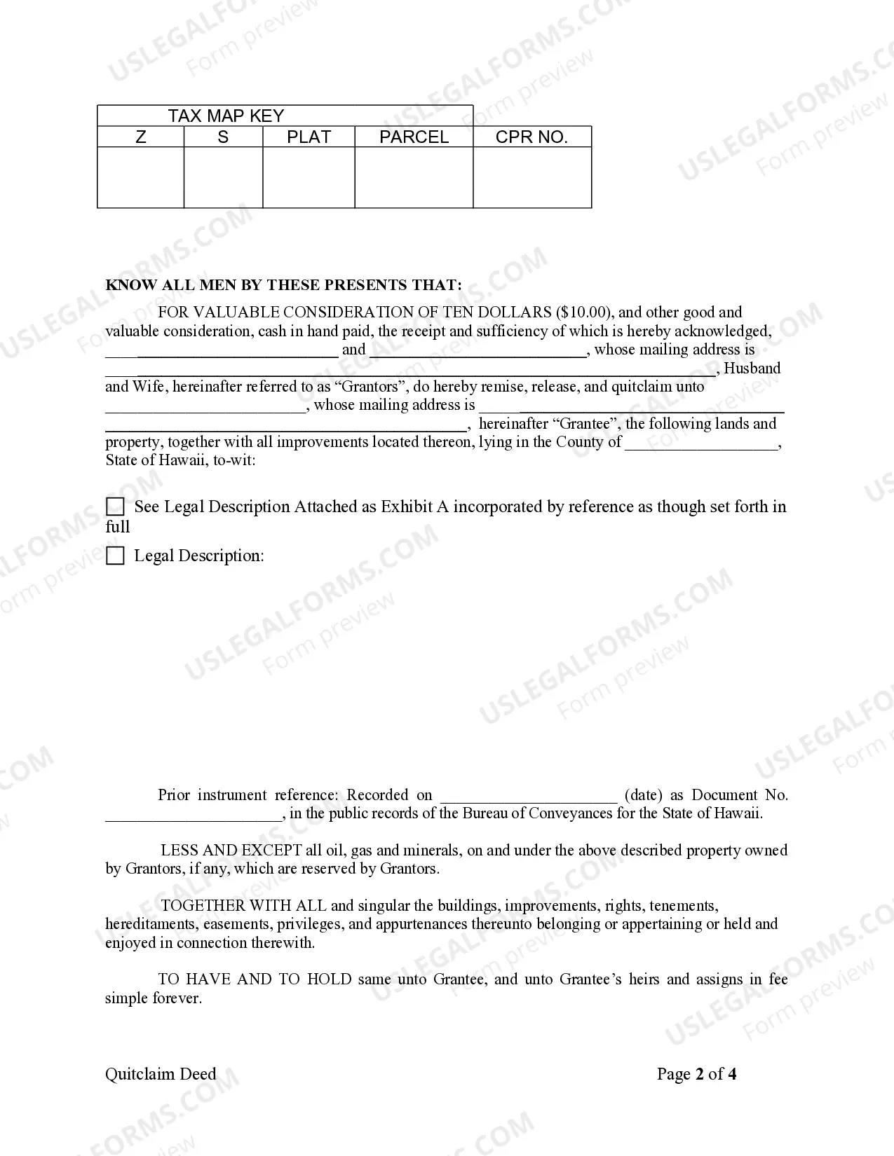 Preview Quitclaim Deed from Husband and Wife to an Individual