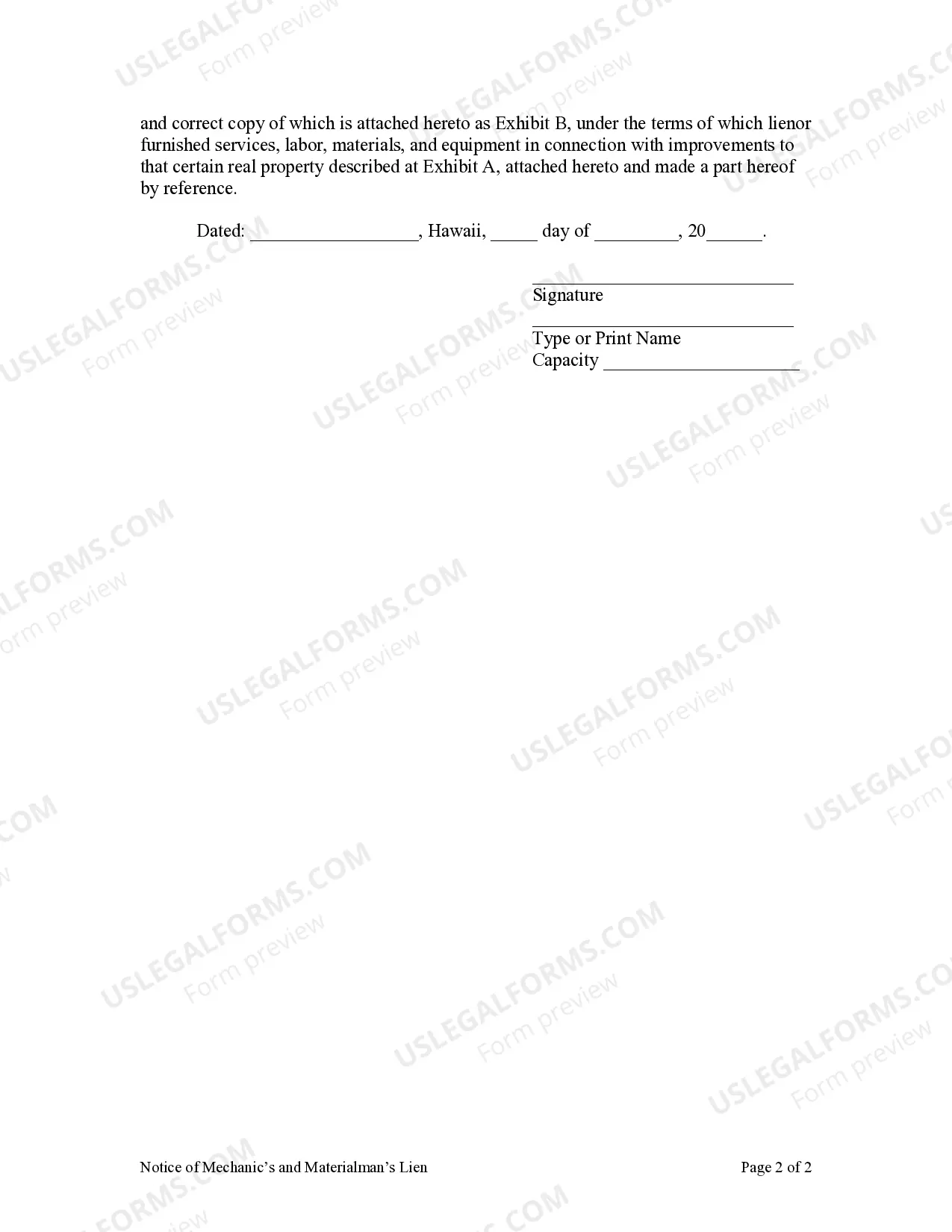 Preview Notice of Mechanic's and Materialman's Lien