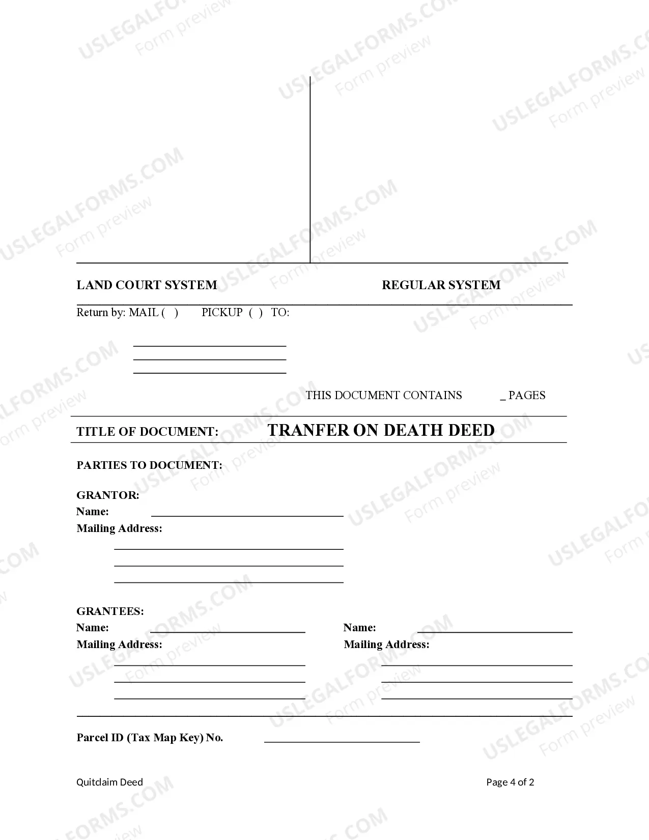 Preview Transfer on Death Quitclaim Deed from Individual to Two Individuals or Husband and Wife