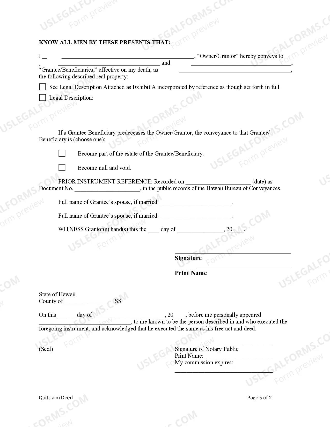 Preview Transfer on Death Quitclaim Deed from Individual to Two Individuals or Husband and Wife