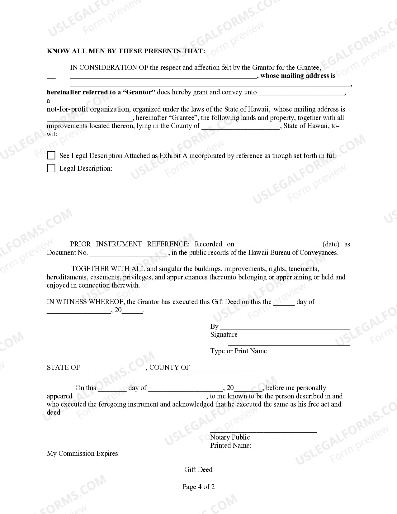 Preview Gift Deed from an Individual to an Unincorporated Association or a Not-for-Profit organization