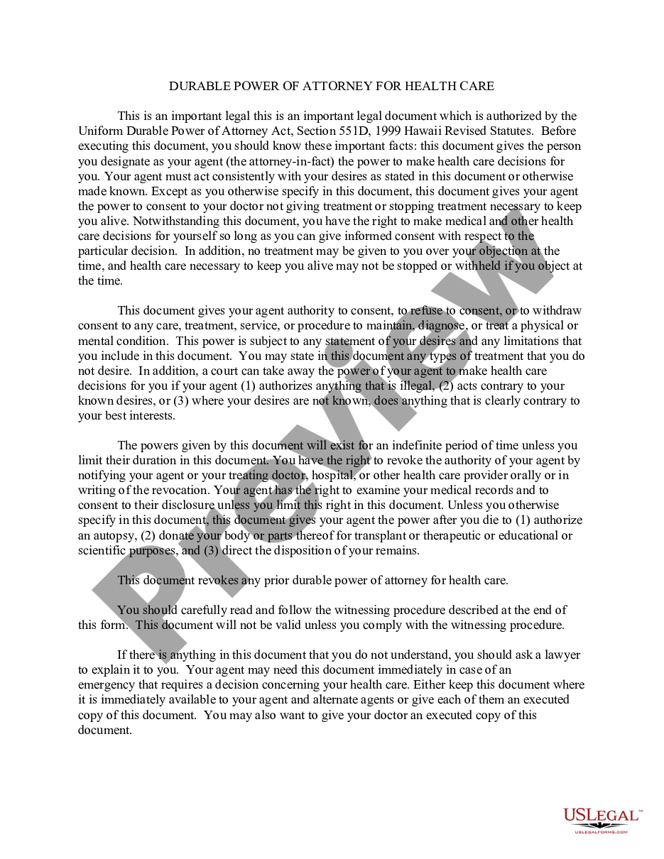page 0 Durable Power of Attorney for Health Care preview