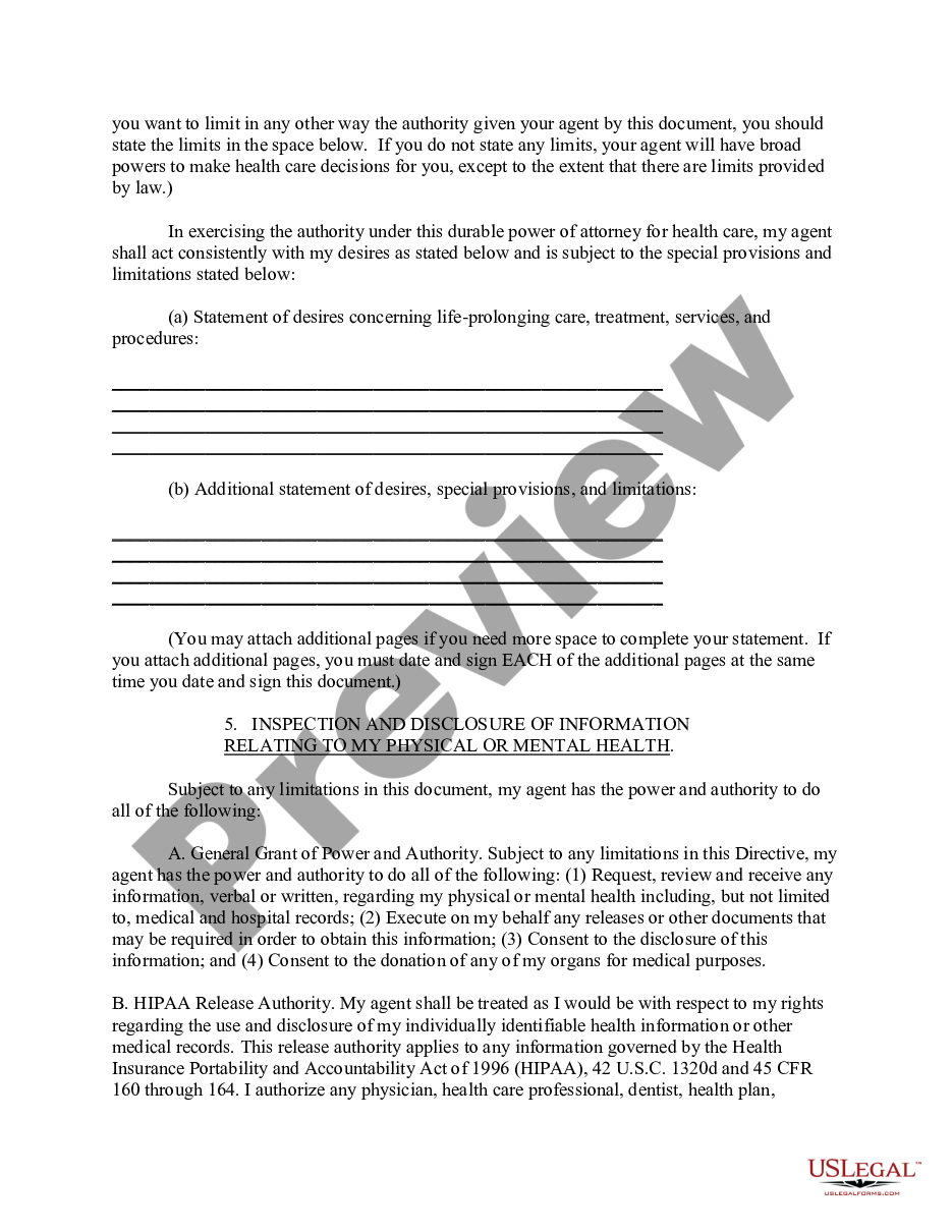page 2 Durable Power of Attorney for Health Care preview