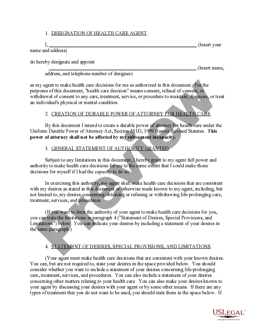 Preview Durable Power of Attorney for Health Care