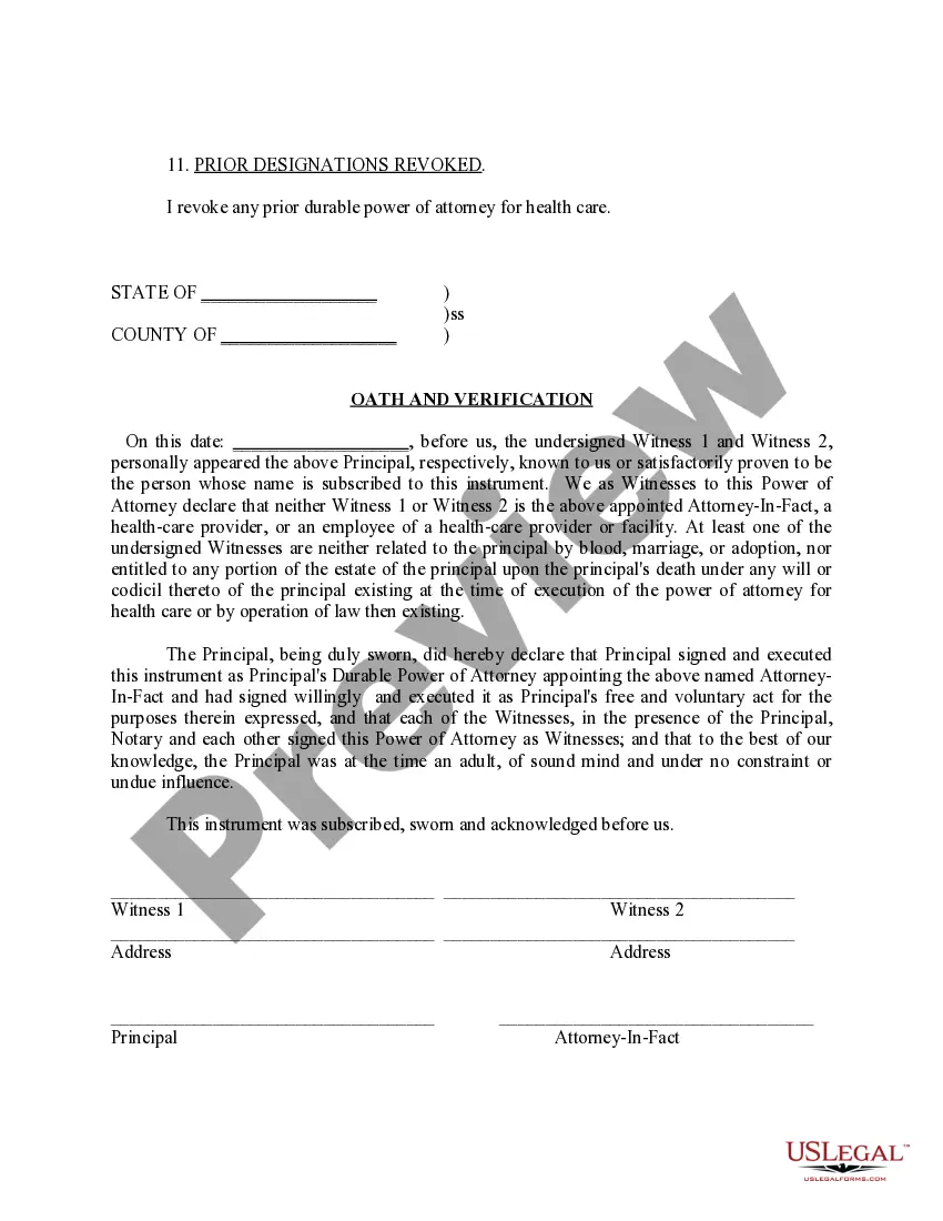 Preview Durable Power of Attorney for Health Care