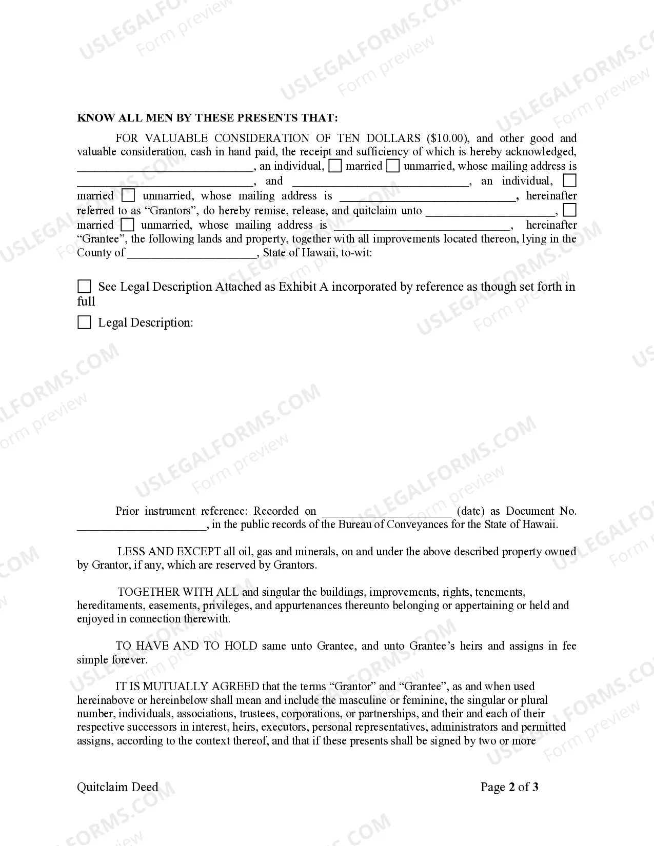 Preview Quitclaim Deed - Individual to Individual
