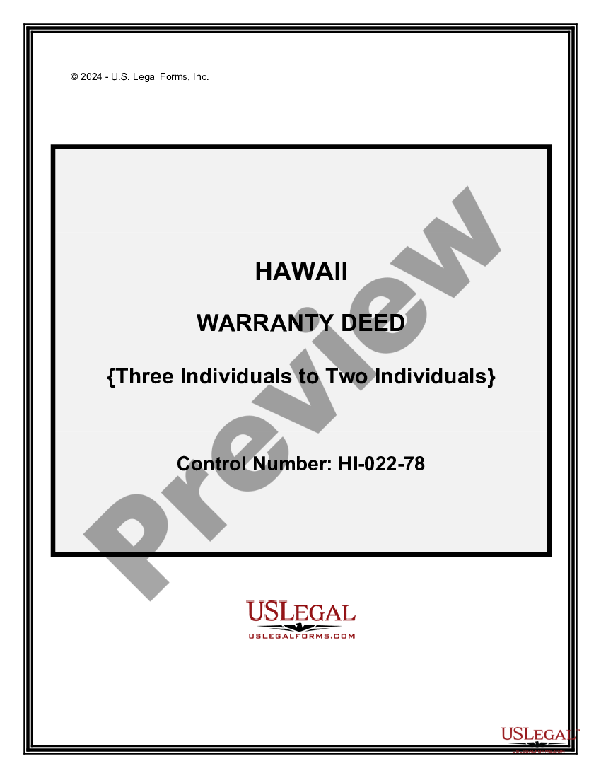 Hawaii Warranty Deed Three Individuals To Two Individuals Us Legal Forms 3960