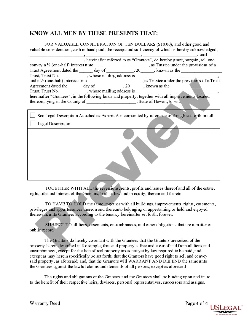 Preview Warrant Deed from Four Individuals to Two Trusts