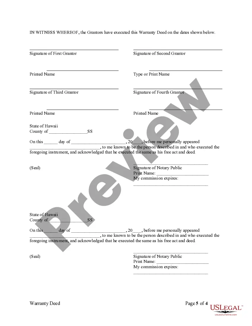 Preview Warrant Deed from Four Individuals to Two Trusts
